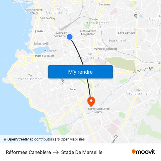 Réformés Canebière to Stade De Marseille map