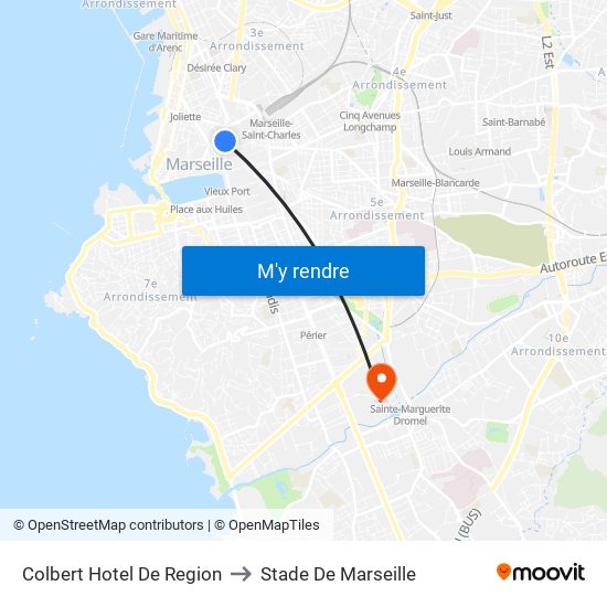 Colbert Hotel De Region to Stade De Marseille map