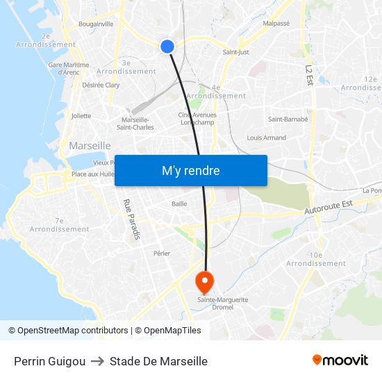 Perrin Guigou to Stade De Marseille map