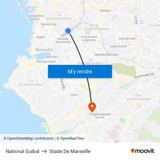 National Guibal to Stade De Marseille map