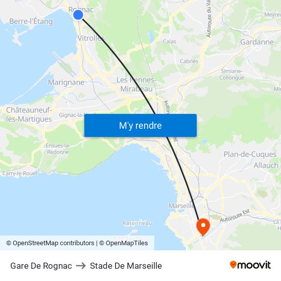 Gare De Rognac to Stade De Marseille map