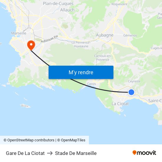 Gare De La Ciotat to Stade De Marseille map