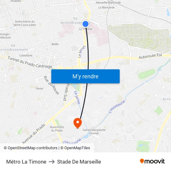Métro La Timone to Stade De Marseille map