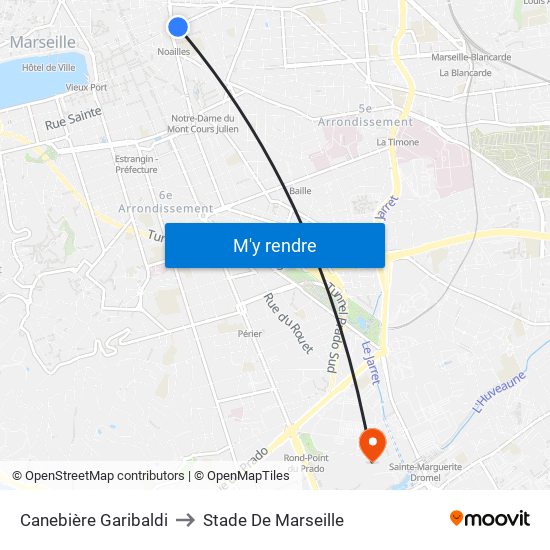 Canebière Garibaldi to Stade De Marseille map