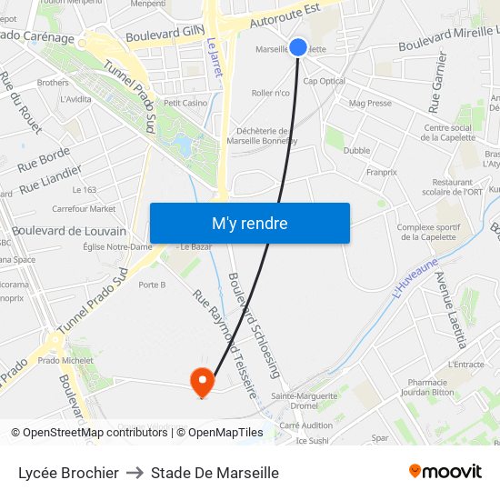 Lycée Brochier to Stade De Marseille map