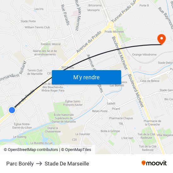 Parc Borély to Stade De Marseille map