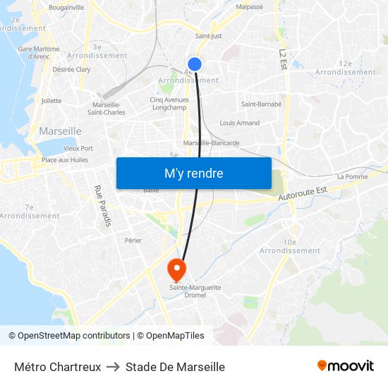 Métro Chartreux to Stade De Marseille map