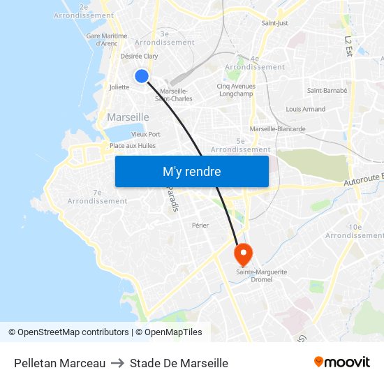 Pelletan Marceau to Stade De Marseille map