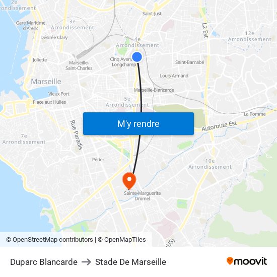 Duparc Blancarde to Stade De Marseille map