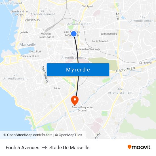 Foch 5 Avenues to Stade De Marseille map