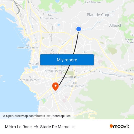 Métro La Rose to Stade De Marseille map