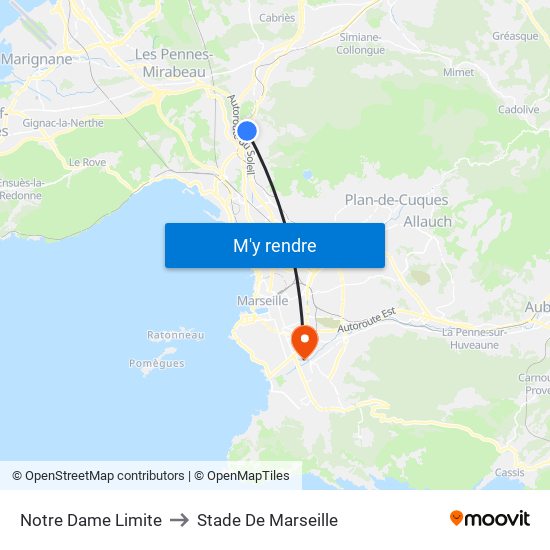 Notre Dame Limite to Stade De Marseille map