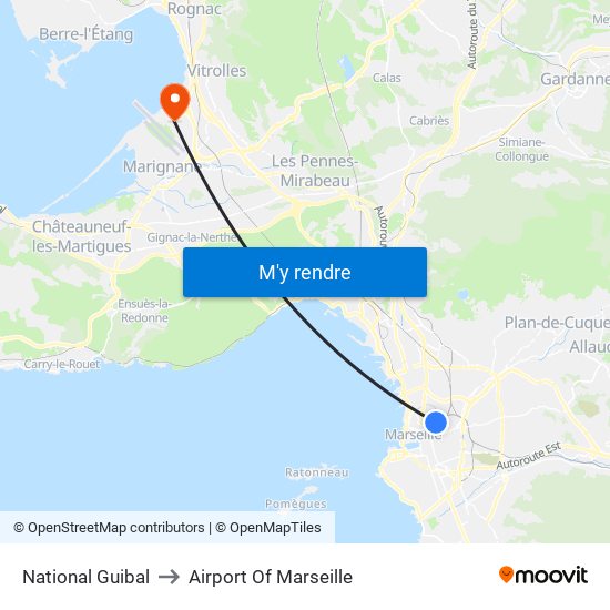 National Guibal to Airport Of Marseille map