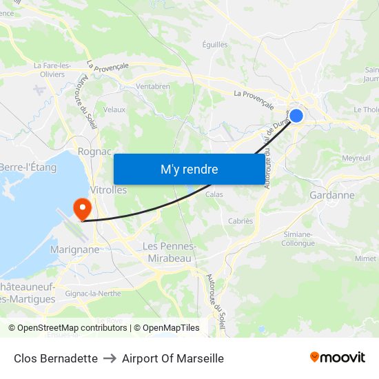 Clos Bernadette to Airport Of Marseille map