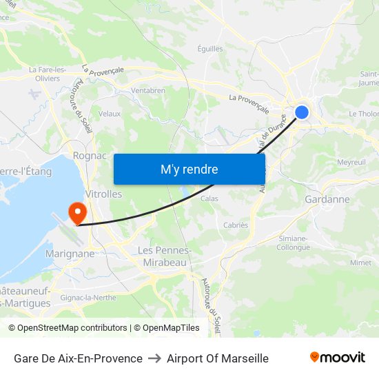 Gare De Aix-En-Provence to Airport Of Marseille map