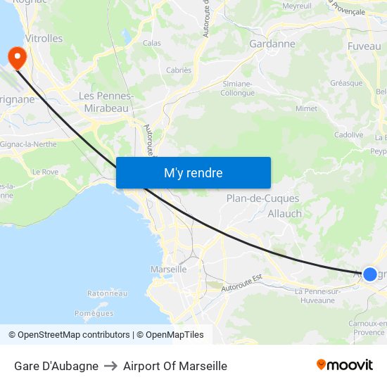 Gare D'Aubagne to Airport Of Marseille map