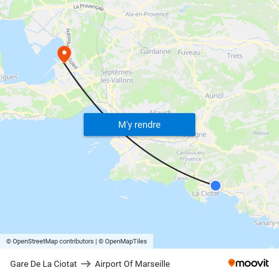 Gare De La Ciotat to Airport Of Marseille map