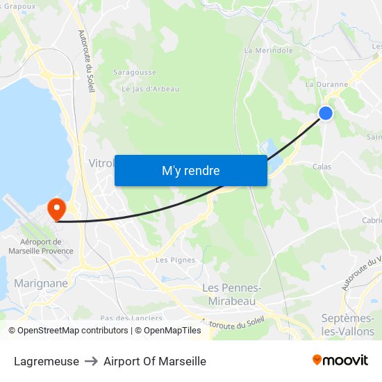 Lagremeuse to Airport Of Marseille map