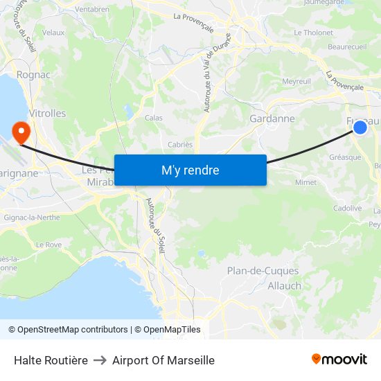 Halte Routière to Airport Of Marseille map