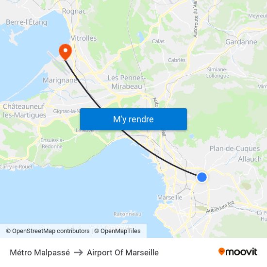 Métro Malpassé to Airport Of Marseille map