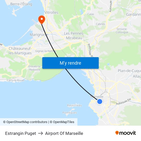 Estrangin Puget to Airport Of Marseille map