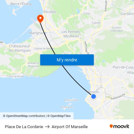 Place De La Corderie to Airport Of Marseille map