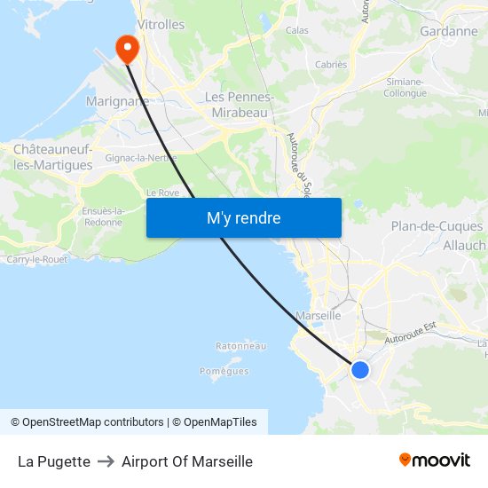 La Pugette to Airport Of Marseille map