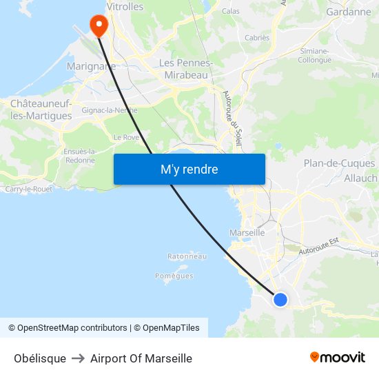 Obélisque to Airport Of Marseille map