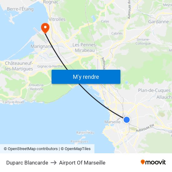 Duparc Blancarde to Airport Of Marseille map