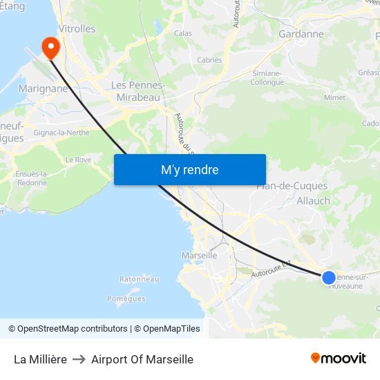 La Millière to Airport Of Marseille map