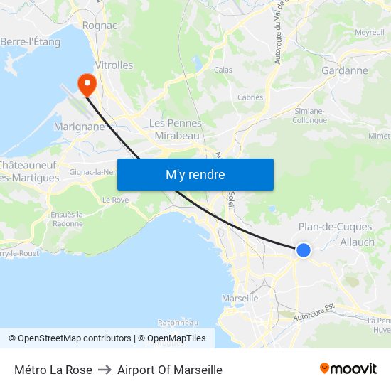 Métro La Rose to Airport Of Marseille map