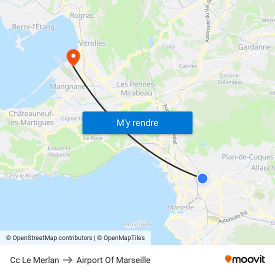 Cc Le Merlan to Airport Of Marseille map