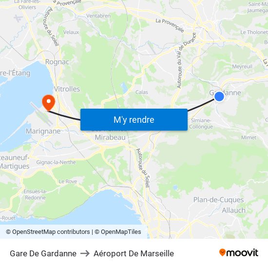 Gare De Gardanne to Aéroport De Marseille map
