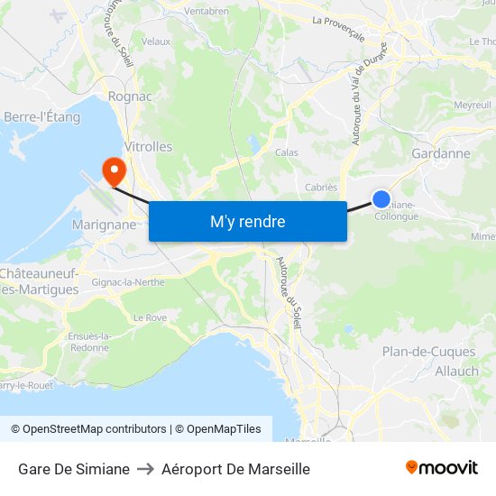 Gare De Simiane to Aéroport De Marseille map