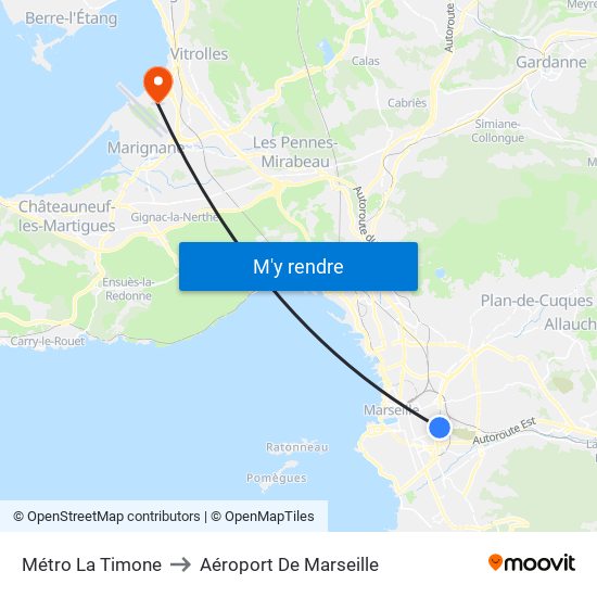 Métro La Timone to Aéroport De Marseille map