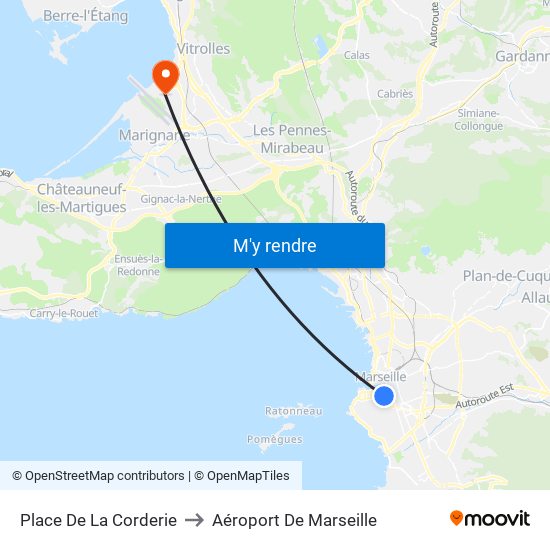 Place De La Corderie to Aéroport De Marseille map