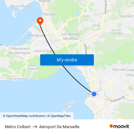 Métro Colbert to Aéroport De Marseille map