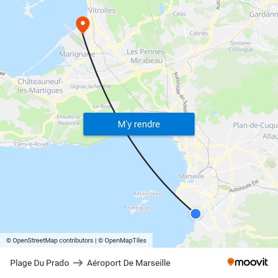 Plage Du Prado to Aéroport De Marseille map