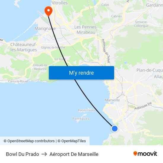 Bowl Du Prado to Aéroport De Marseille map