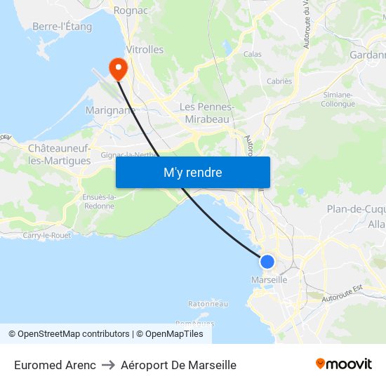 Euromed Arenc to Aéroport De Marseille map