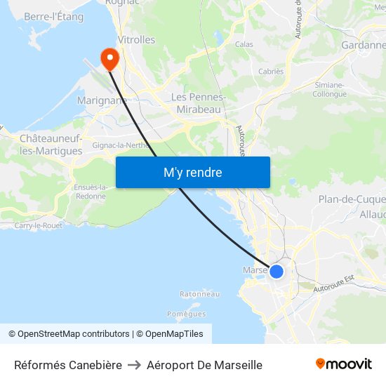 Réformés Canebière to Aéroport De Marseille map