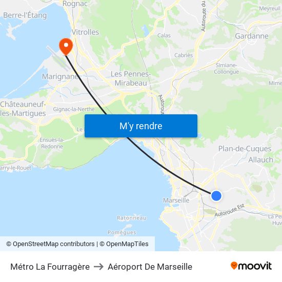 Métro La Fourragère to Aéroport De Marseille map