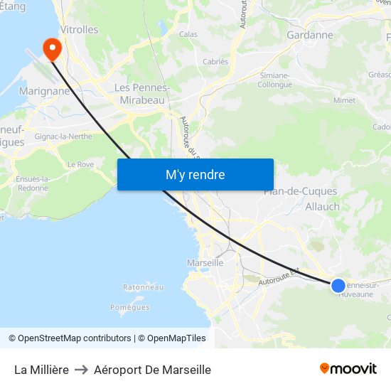 La Millière to Aéroport De Marseille map