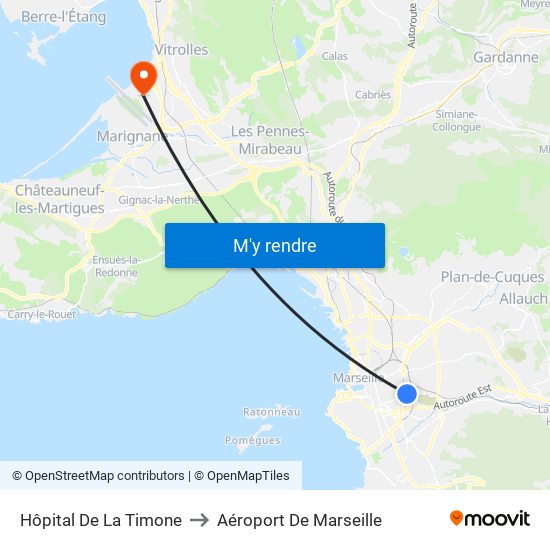 Hôpital De La Timone to Aéroport De Marseille map