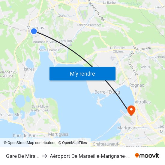 Gare De Miramas to Aéroport De Marseille-Marignane-Provence map