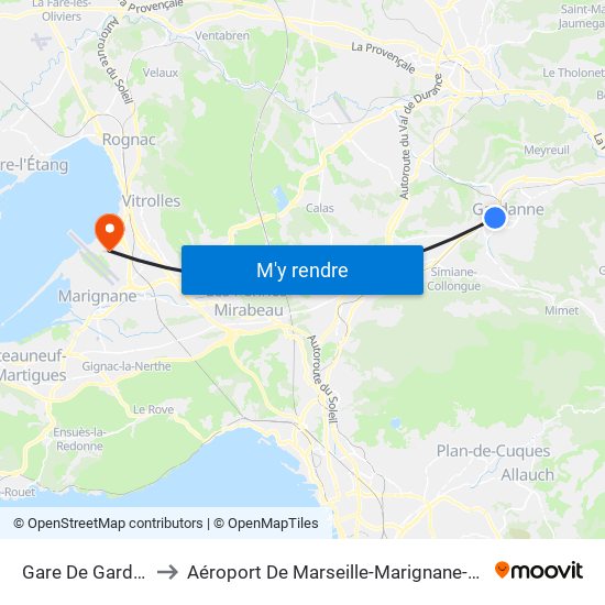 Gare De Gardanne to Aéroport De Marseille-Marignane-Provence map