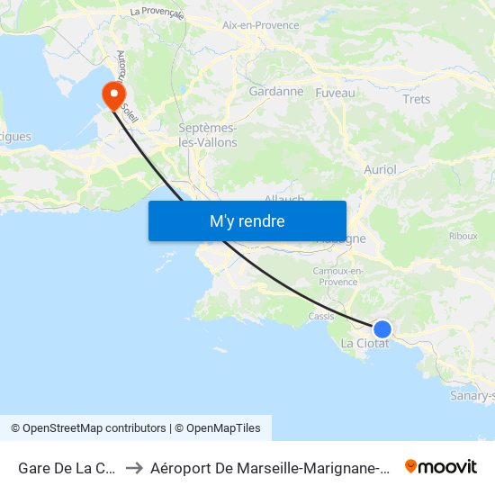 Gare De La Ciotat to Aéroport De Marseille-Marignane-Provence map