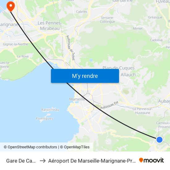 Gare De Cassis to Aéroport De Marseille-Marignane-Provence map