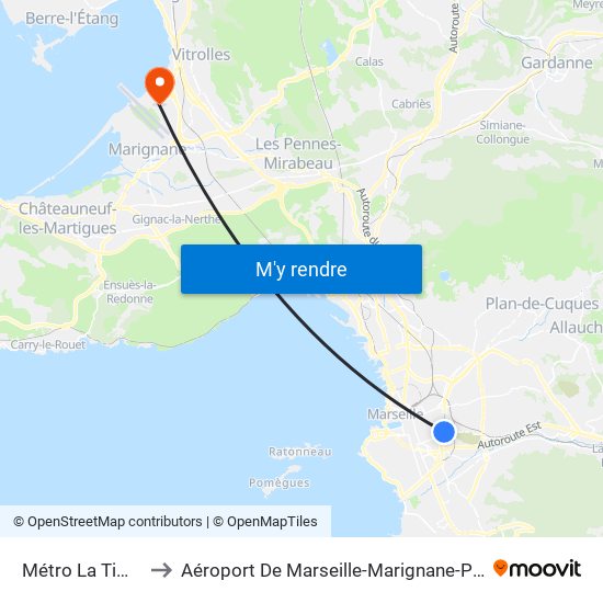 Métro La Timone to Aéroport De Marseille-Marignane-Provence map