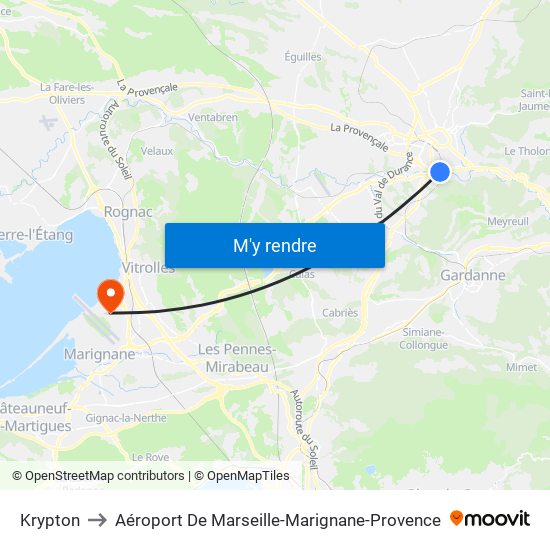 Krypton to Aéroport De Marseille-Marignane-Provence map